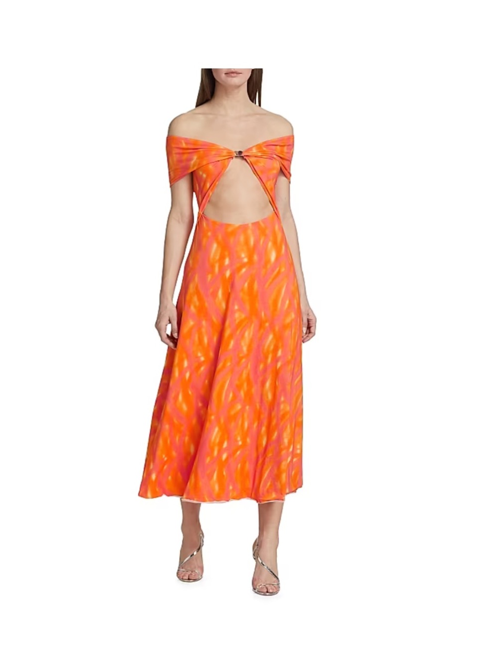 Rotate Birger Christensen Printed Off-The-Shoulder Midi-Dress Sz 2